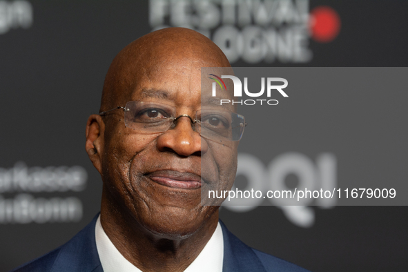 Edwin Moses, a former American hurdler, attends the screening of ''13 Steps - Die Unglaubliche Karriere von Edwin Moses'' at Film Palast in...