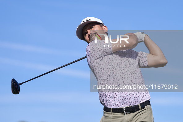 David Ravetto of France tees off on the 6th hole during the Estrella Damm N.A. Andalucia Masters 2024 at Real Club de Golf Sotogrande in San...