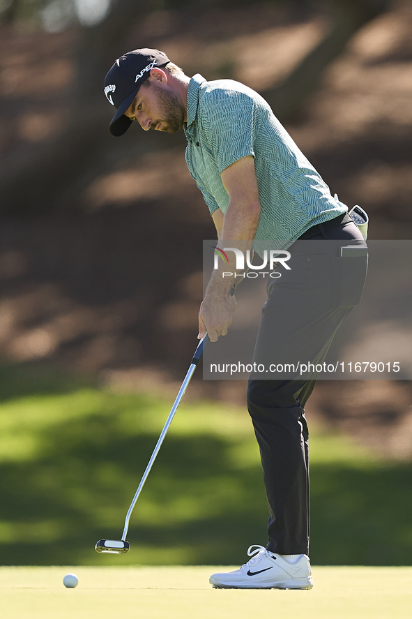 Frederic Lacroix of France plays a shot on the 5th green during the Estrella Damm N.A. Andalucia Masters 2024 at Real Club de Golf Sotogrand...