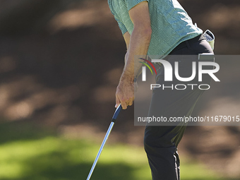 Frederic Lacroix of France plays a shot on the 5th green during the Estrella Damm N.A. Andalucia Masters 2024 at Real Club de Golf Sotogrand...