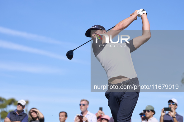 Niklas Norgaard of Denmark tees off on the 6th hole during the Estrella Damm N.A. Andalucia Masters 2024 at Real Club de Golf Sotogrande in...