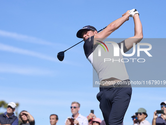 Niklas Norgaard of Denmark tees off on the 6th hole during the Estrella Damm N.A. Andalucia Masters 2024 at Real Club de Golf Sotogrande in...