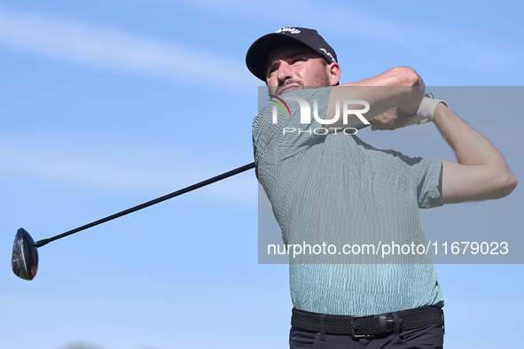 Frederic Lacroix of France tees off on the 6th hole during the Estrella Damm N.A. Andalucia Masters 2024 at Real Club de Golf Sotogrande in...