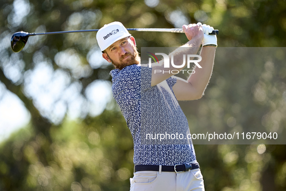 Kevin Chappell of the USA tees off on the 9th hole during the Estrella Damm N.A. Andalucia Masters 2024 at Real Club de Golf Sotogrande in S...