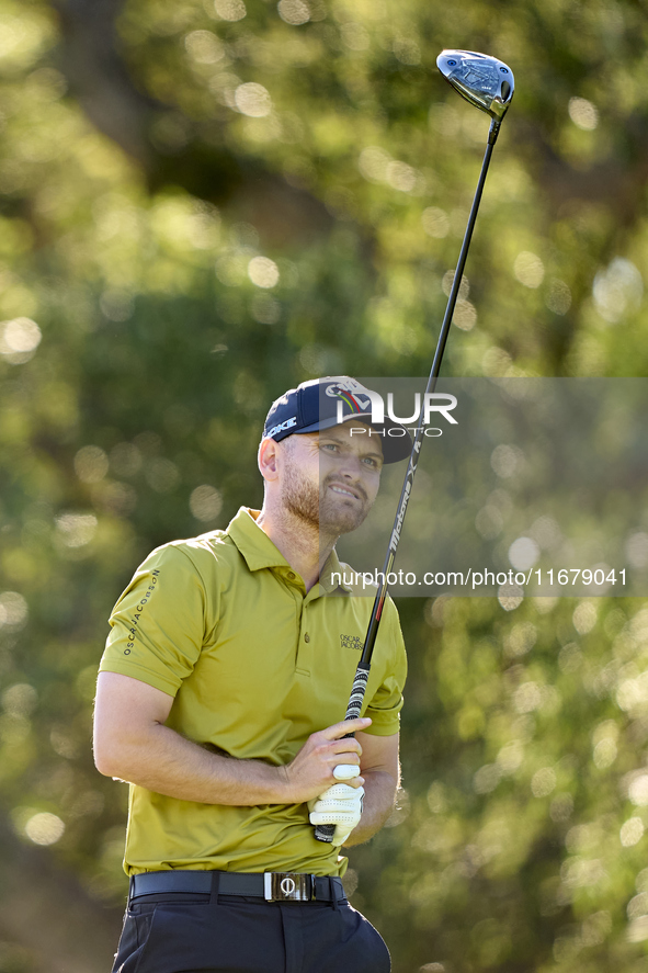 Daniel Gavins of England tees off on the 9th hole during the Estrella Damm N.A. Andalucia Masters 2024 at Real Club de Golf Sotogrande in Sa...