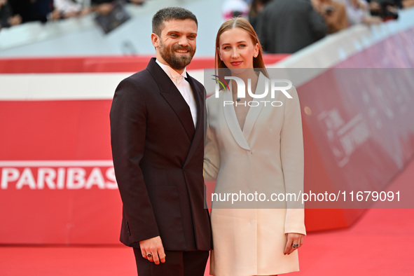 Jacopo Olmo Antinori and Yeva Varenitsina attend the ''Arsa'' red carpet during the 19th Rome Film Festival at Auditorium Parco Della Musica...