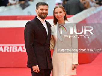 Jacopo Olmo Antinori and Yeva Varenitsina attend the ''Arsa'' red carpet during the 19th Rome Film Festival at Auditorium Parco Della Musica...