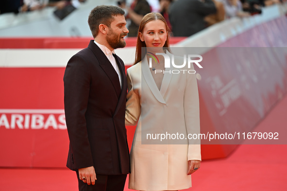 Jacopo Olmo Antinori and Yeva Varenitsina attend the ''Arsa'' red carpet during the 19th Rome Film Festival at Auditorium Parco Della Musica...