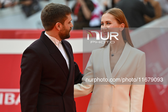 Jacopo Olmo Antinori and Yeva Varenitsina attend the ''Arsa'' red carpet during the 19th Rome Film Festival at Auditorium Parco Della Musica...