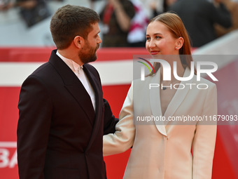 Jacopo Olmo Antinori and Yeva Varenitsina attend the ''Arsa'' red carpet during the 19th Rome Film Festival at Auditorium Parco Della Musica...