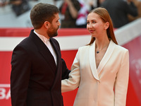 Jacopo Olmo Antinori and Yeva Varenitsina attend the ''Arsa'' red carpet during the 19th Rome Film Festival at Auditorium Parco Della Musica...