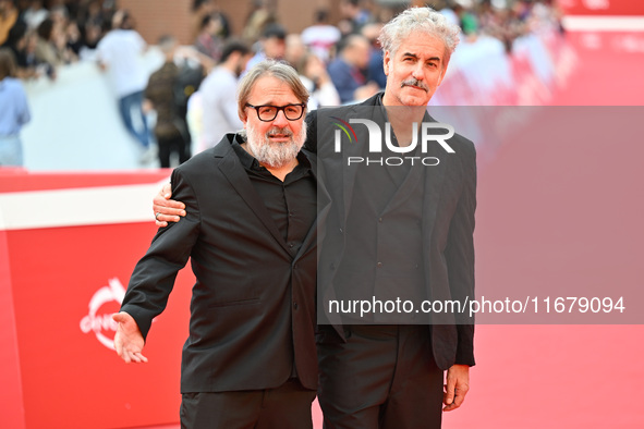 Nicolo Massazza and Iacopo Bedogni attend the ''Arsa'' red carpet during the 19th Rome Film Festival at Auditorium Parco Della Musica in Rom...