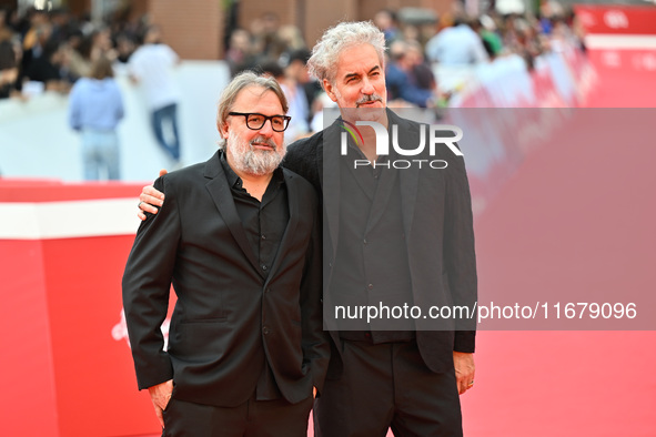 Nicolo Massazza and Iacopo Bedogni attend the ''Arsa'' red carpet during the 19th Rome Film Festival at Auditorium Parco Della Musica in Rom...