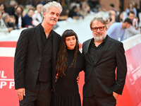 Iacopo Bedogni of Masbedo, Gala Zohar Martinucci, and Nicolo Massazza of Masbedo attend the ''Arsa'' red carpet during the 19th Rome Film Fe...