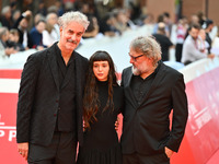 Iacopo Bedogni of Masbedo, Gala Zohar Martinucci, and Nicolo Massazza of Masbedo attend the ''Arsa'' red carpet during the 19th Rome Film Fe...