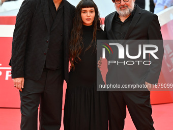 Iacopo Bedogni of Masbedo, Gala Zohar Martinucci, and Nicolo Massazza of Masbedo attend the ''Arsa'' red carpet during the 19th Rome Film Fe...