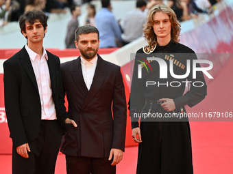 Giovanni Cannata, Jacopo Olmo Antinori, and Luca Chikovani attend the ''Arsa'' red carpet during the 19th Rome Film Festival at Auditorium P...