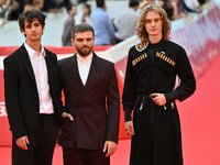 Giovanni Cannata, Jacopo Olmo Antinori, and Luca Chikovani attend the ''Arsa'' red carpet during the 19th Rome Film Festival at Auditorium P...