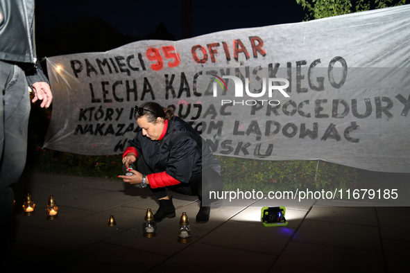 Activists protest against Jaroslaw Kaczynski's monthly visit to Wawel Hill in Krakow, Poland, on October 18, 2024. Every 18th day of the mon...