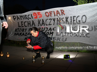 Activists protest against Jaroslaw Kaczynski's monthly visit to Wawel Hill in Krakow, Poland, on October 18, 2024. Every 18th day of the mon...