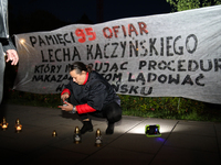 Activists protest against Jaroslaw Kaczynski's monthly visit to Wawel Hill in Krakow, Poland, on October 18, 2024. Every 18th day of the mon...