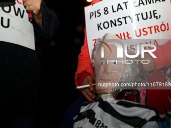 Activists protest against Jaroslaw Kaczynski's monthly visit to Wawel Hill in Krakow, Poland, on October 18, 2024. Every 18th day of the mon...