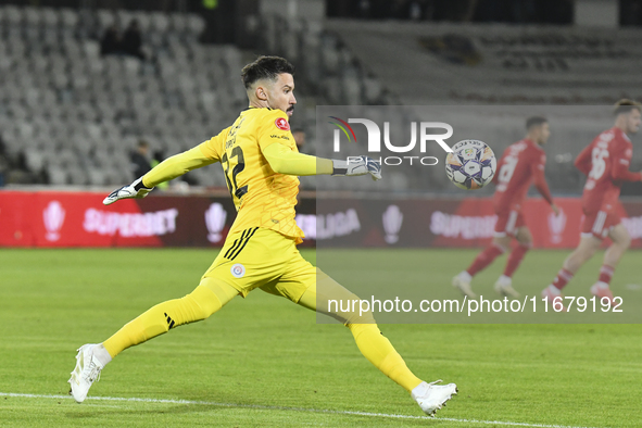 Iustin Popescu plays during the Universitatea Cluj vs. Otelul Galati match at Cluj Arena in Cluj, Romania, on October 18, 2024. 