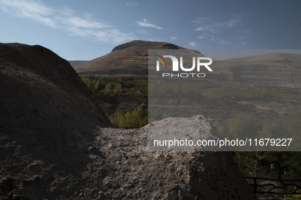 A view of the western part of Sahand mountain where the Kandovan cliff village is located, 650 km (400 miles) northwest of Tehran, Iran, on...