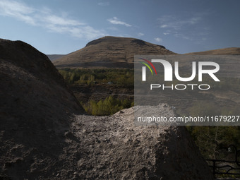 A view of the western part of Sahand mountain where the Kandovan cliff village is located, 650 km (400 miles) northwest of Tehran, Iran, on...