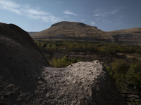 A view of the western part of Sahand mountain where the Kandovan cliff village is located, 650 km (400 miles) northwest of Tehran, Iran, on...