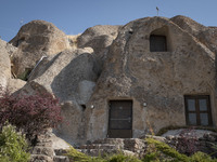 An exterior view of the Kandovan cliff hotel in the village of Kandovan, 650 km (400 miles) northwest of Tehran, Iran, on October 18, 2024....