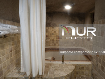 A view of a hot tub in a bathroom in a room of the Kandovan cliff hotel in the village of Kandovan, 650 km northwest of Tehran, Iran, on Oct...