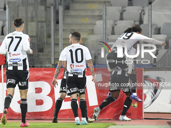 Players of U Cluj celebrate during Universitatea Cluj versus Otelul Galati at Cluj Arena in Cluj, Romania, on October 18, 2024 (