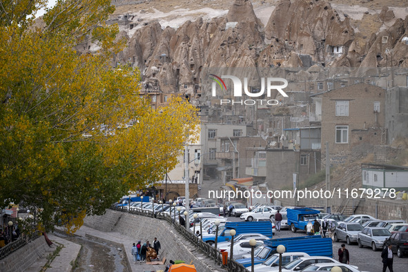 Iranian people visit the Kandovan cliff village, 650 km (400 miles) northwest of Tehran, Iran, on October 18, 2024. Kandovan is a village wh...