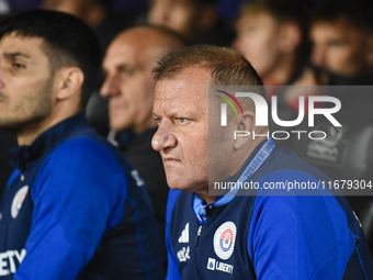 Dorinel Munteanu participates in the Universitatea Cluj vs. Otelul Galati match at Cluj Arena in Cluj, Romania, on October 18, 2024. (