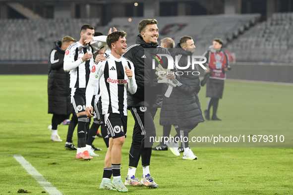 Alexandru Bota and Andrei Gorcea participate in the Universitatea Cluj vs. Otelul Galati match at Cluj Arena in Cluj, Romania, on October 18...