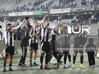 Players of Universitatea Cluj celebrate during the Universitatea Cluj v Otelul Galati match at Cluj Arena in Cluj, Romania, on October 18, 2...