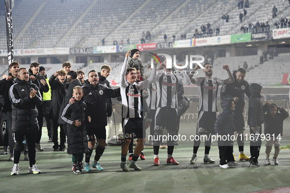 Players of Universitatea Cluj celebrate during the Universitatea Cluj v Otelul Galati match at Cluj Arena in Cluj, Romania, on October 18, 2...