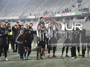 Players of Universitatea Cluj celebrate during the Universitatea Cluj v Otelul Galati match at Cluj Arena in Cluj, Romania, on October 18, 2...