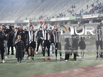 Players of Universitatea Cluj celebrate during the Universitatea Cluj v Otelul Galati match at Cluj Arena in Cluj, Romania, on October 18, 2...