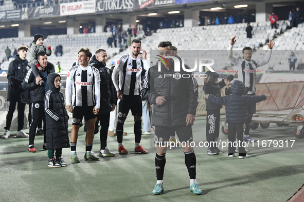 Players of Universitatea Cluj celebrate during the Universitatea Cluj v Otelul Galati match at Cluj Arena in Cluj, Romania, on October 18, 2...