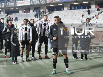 Players of Universitatea Cluj celebrate during the Universitatea Cluj v Otelul Galati match at Cluj Arena in Cluj, Romania, on October 18, 2...