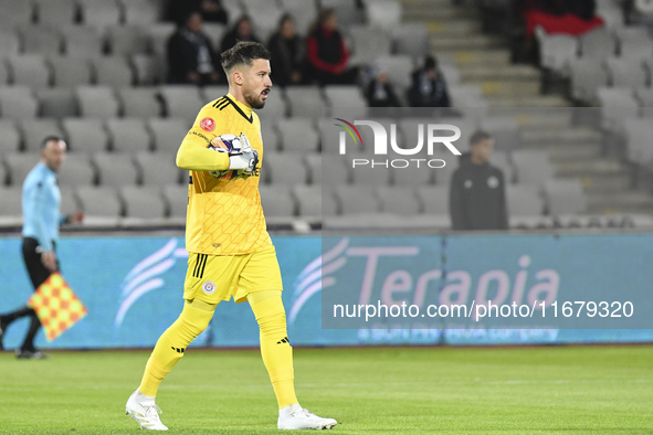 Iustin Popescu plays during the Universitatea Cluj vs. Otelul Galati match at Cluj Arena in Cluj, Romania, on October 18, 2024. 