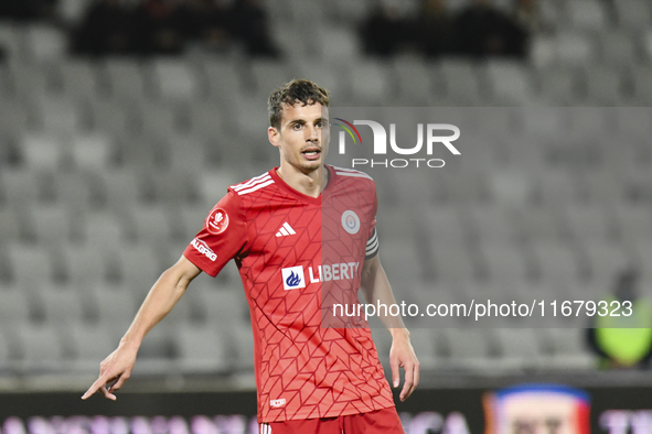 Juri Cisotti participates in the Universitatea Cluj vs. Otelul Galati match at Cluj Arena in Cluj, Romania, on October 18, 2024. 