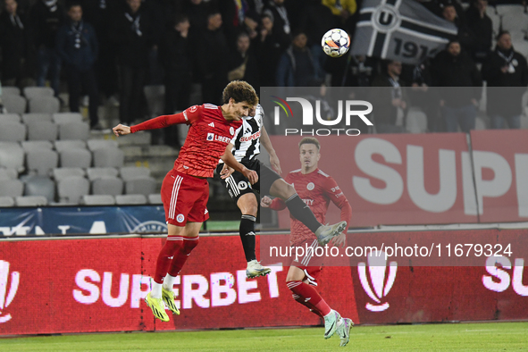 Miguel Silva and Dan Nistor play during the Universitatea Cluj vs. Otelul Galati match at Cluj Arena in Cluj, Romania, on October 18, 2024. 