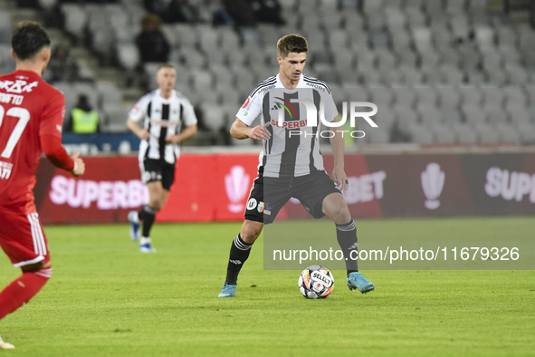 Gabriel Simion plays during Universitatea Cluj versus Otelul Galati at Cluj Arena in Cluj, Romania, on October 18, 2024 