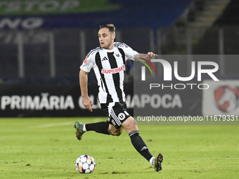 Daniel Lasure plays during Universitatea Cluj versus Otelul Galati at Cluj Arena in Cluj, Romania, on October 18, 2024. (