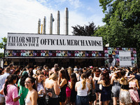 The audience attends Taylor Swift's The Eras Tour concert outside the Stadio San Siro in Milan, Italy, on July 13, 2024. (