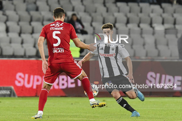 Gabriel Simion plays during Universitatea Cluj versus Otelul Galati at Cluj Arena in Cluj, Romania, on October 18, 2024 