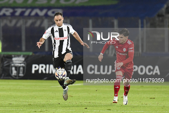 Daniel Lasure plays during Universitatea Cluj versus Otelul Galati at Cluj Arena in Cluj, Romania, on October 18, 2024. 